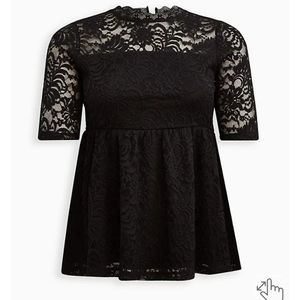Babydoll Lace High Neck Short Sleeve Top